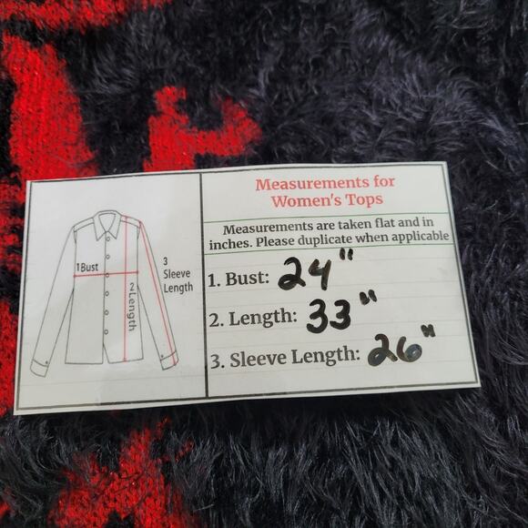 Black Rivet Womens Red Black Faux Fur Trim Long Sleeve Cardigan Sweater Size L - Picture 9 of 9